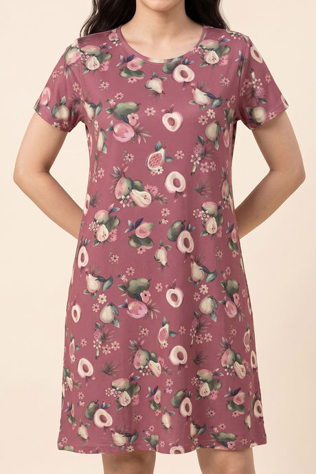 Zivame Buttersoft Fruity Knit Poly Knee Length Nightdress With In Built Slip On Bra - Mesa Rose — image 5